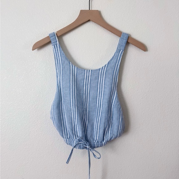 Forever 21 Blue and White Striped Open Back Tank Top - Picture 1 of 3